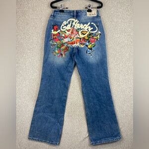 Ed Hardy painted jeans size 28 graffiti retro Y2K art tattoo edgy streetwear